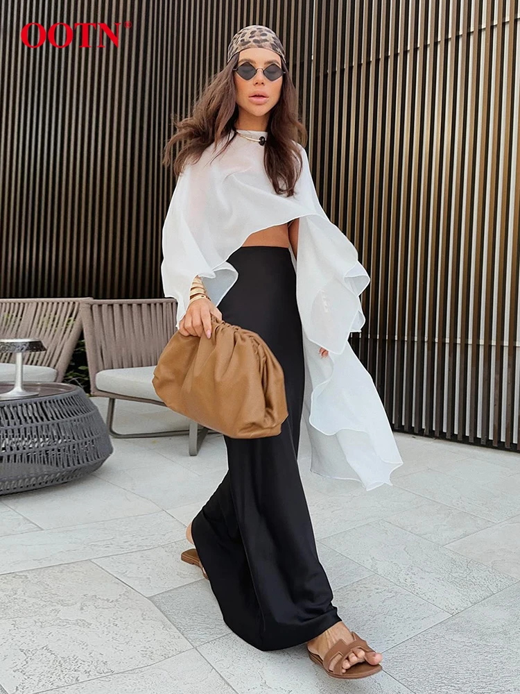 OOTN Fashion White Loose Blouses Shirts Women Chic Casual Black Transparent Long Shirts Summer Thin Pullover Blouses Female 2024