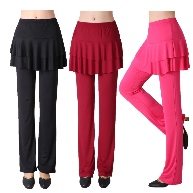 Fake Two Piece Dancing Skirt Pants Women Square Dance Pants Mom Milk Silk Latin Dance Practice Pants Women Competition Costume