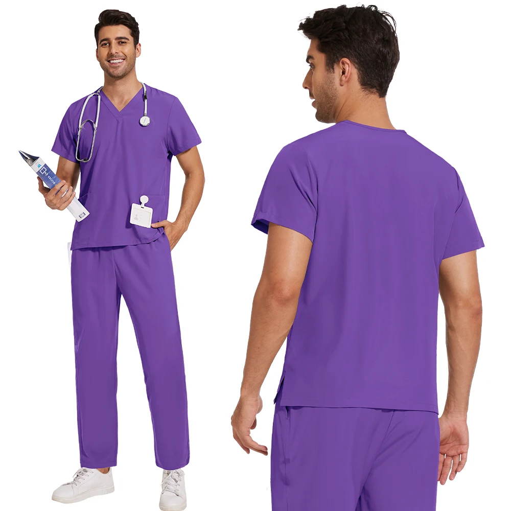 Salopette de dentiste unisexe, uniformes d'infirmière médicale pour femmes et hommes, ensemble de fraises de chirurgie d'hôpital, poches à manches courtes, vêtements de travail pour médecin