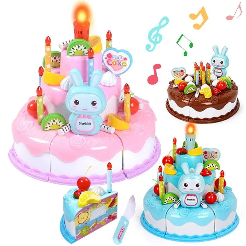 Kids Simulated Celebrating birthdays by blowing candles play house Pretend Cut cake and eat cake Role Playing Toys Boys Girls