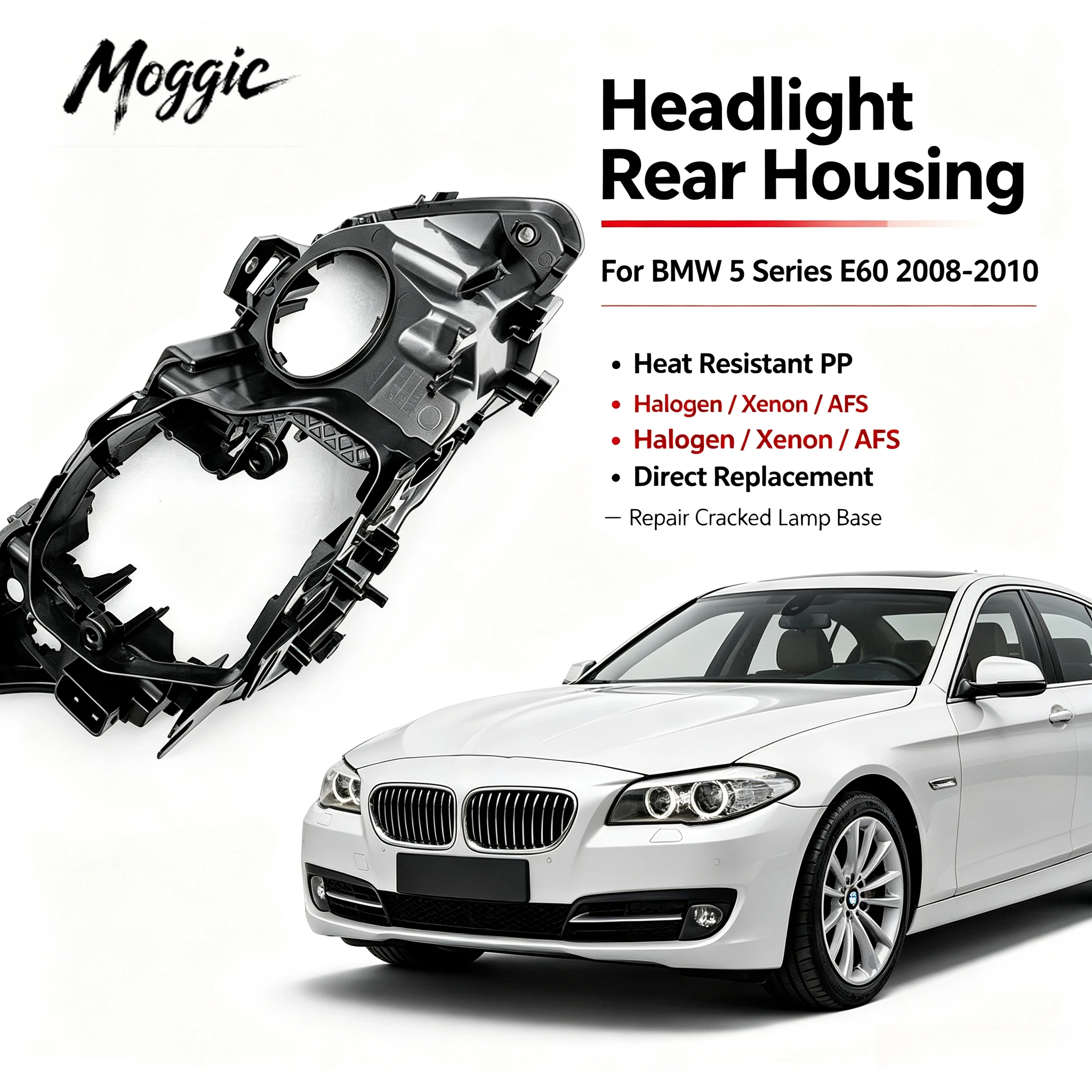 MoggicHeadlight Rear Housing Cover Compatible With 5 Series E60 Sedan Model Years 2008 2009 2010 Left Or Right Side Replacement
