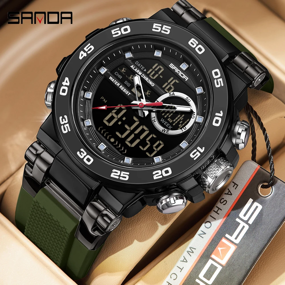 

SANDA мужские часы роскошные многофункциональные светящиеся кварцевые наручные часы с двойным дисплеем мужские спортивные водонепроницаемые Relogio Masculino