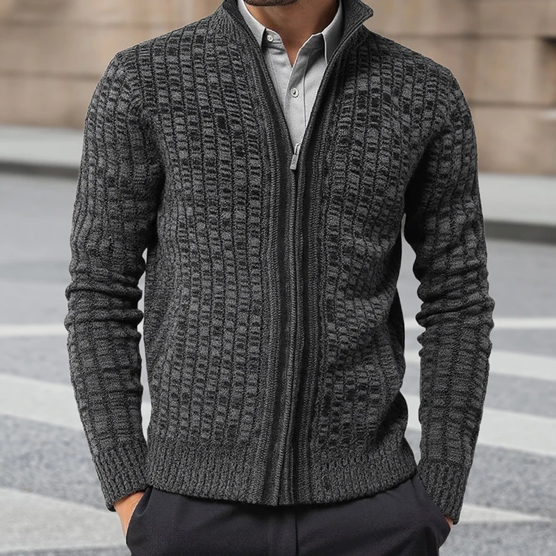 سليم صالح الرمز البريدي كم طويل متماسكة بالأزرار الرجال خريف شتاء عادية الوقوف طوق Sweatercoats رجالي موضة الحياكة سترة معطف