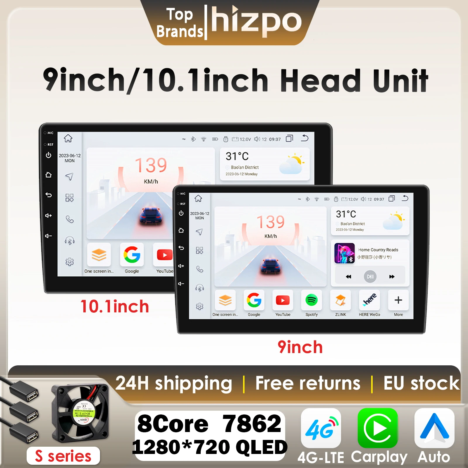 Hizpo 9 zoll 10,1 zoll Kopf Einheit 2Din Android Auto Radio Für Universal Auto Multimedia GPS Player 4G WIFI BT DSP RDS Carplay UIS7862
