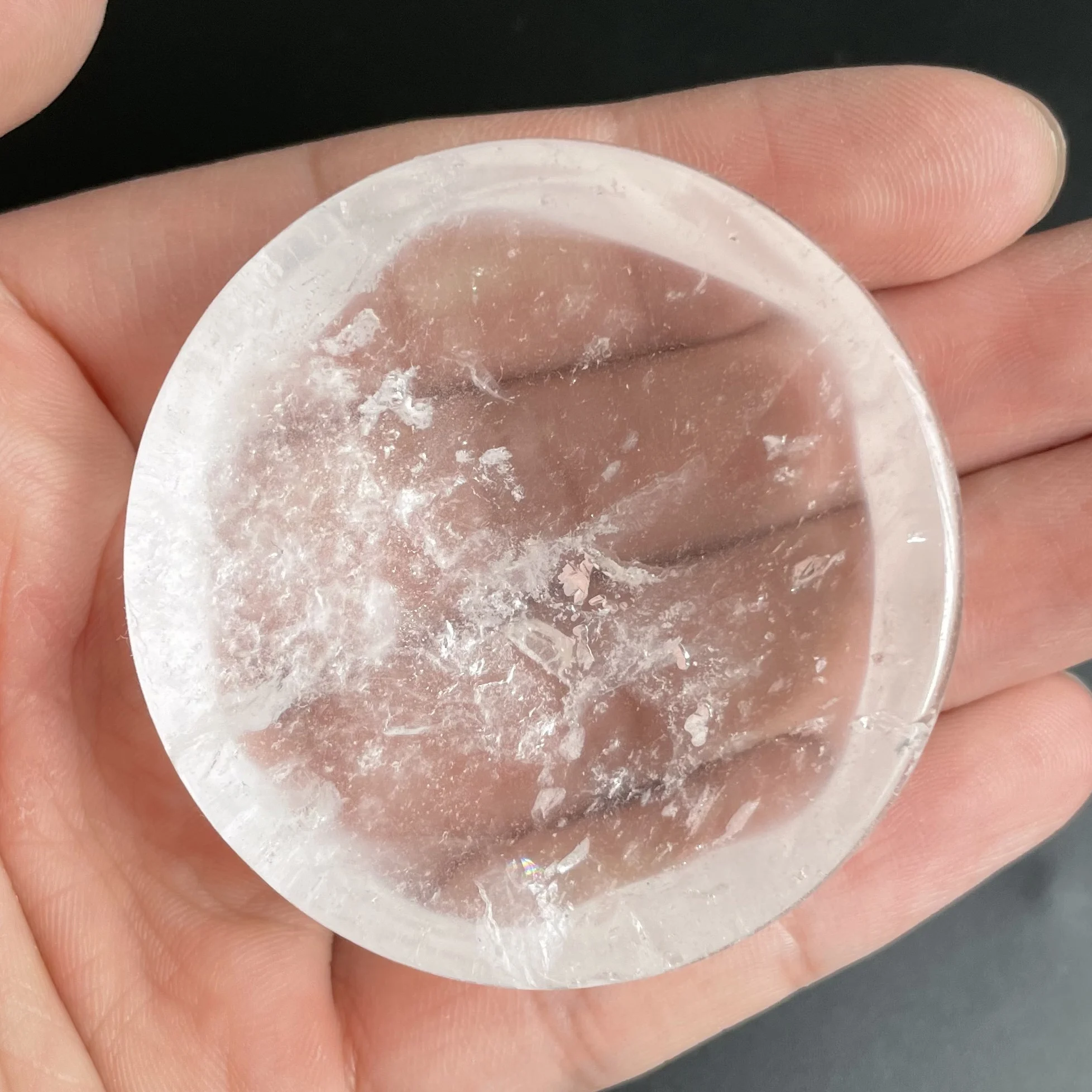 Natural Stone White Crystal Bowl Round Dish Quartz Decoration Moon Polished Rock