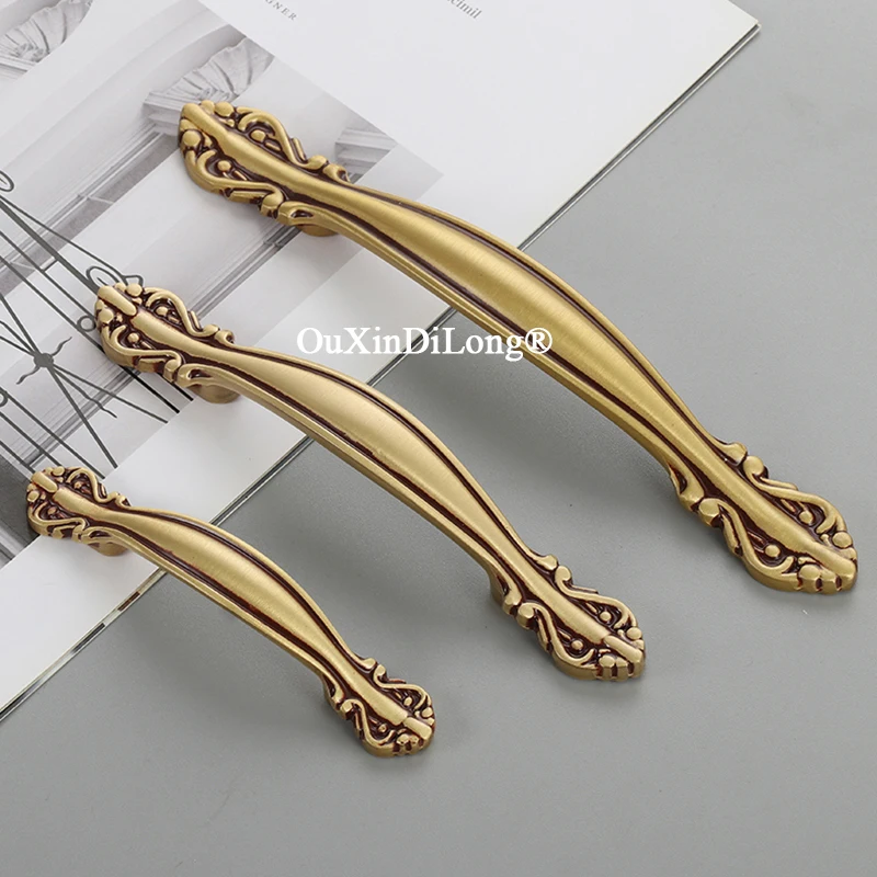 Retro 4PCS Solid Brass Antique Furniture Handles Drawer Pulls Cupboard Wardrobe Dresser Closet Shoe TV Wine Cabinet Pulls Knobs