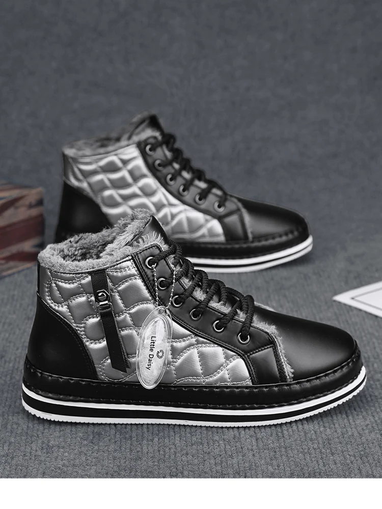 الجلود الثلوج أحذية للرجال الشتاء أحذية قطنية عالية الاتجاه الأدوات الأحذية سستة المشي الشقق حذاء من الجلد الرجال حذاء كاجوال 2026