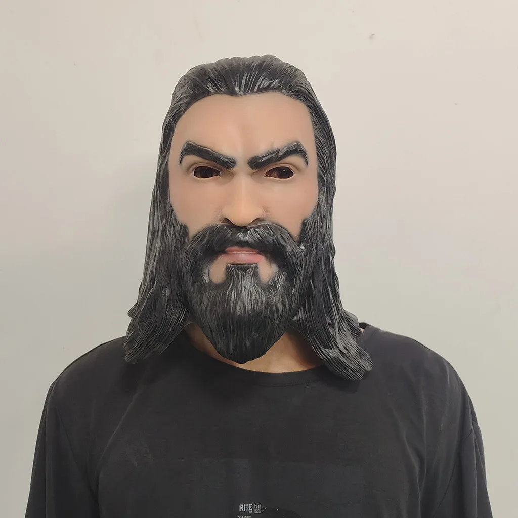 Realistische Bärtige Männer-Vollkopf-Latexmaske mit Langem Haar, Erwachsenen-Gesichtsmaske für Halloween, Maskerade, Cosplay, Kostümparty-Requisiten – Detail 1