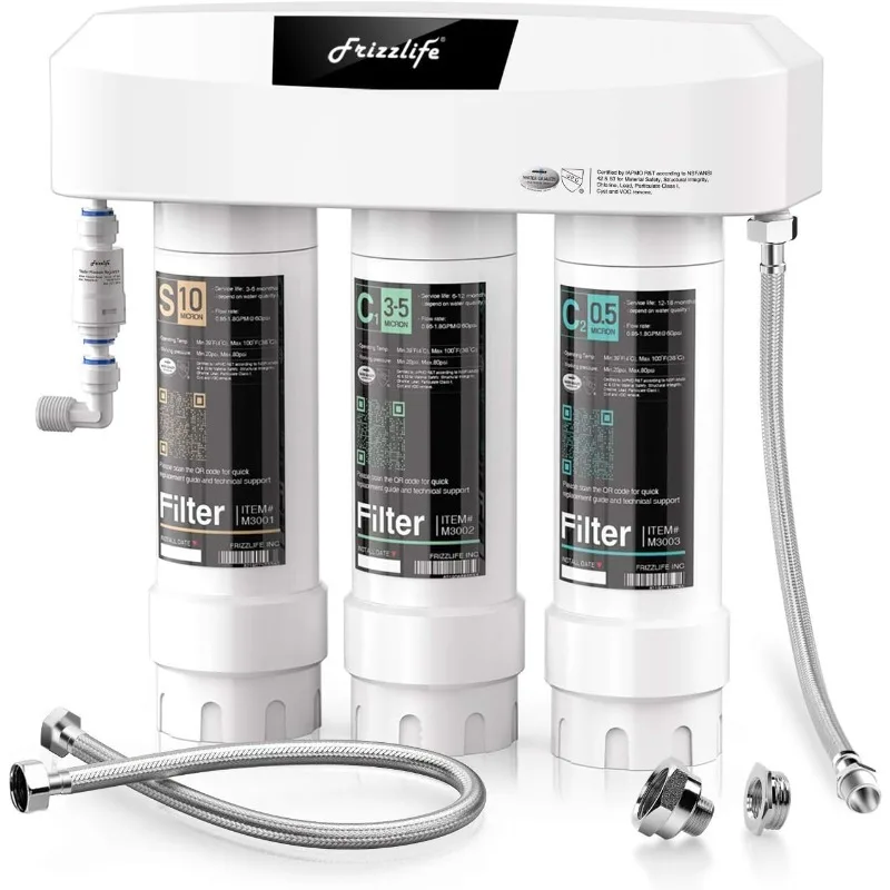 

Frizzlife Under Sink Water Filter System SK99-NEW, Direct Connect, NSF/ANSI 53&42 Certified 0.5 Micron Carbon Block