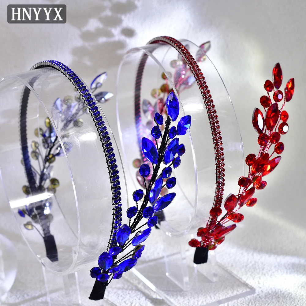 HNYYX-Diadema de cristal elegante para mujer, accesorios para el cabello con diamantes de imitación azules, tocado de dama de honor, joyería de regalo, Tiara A229