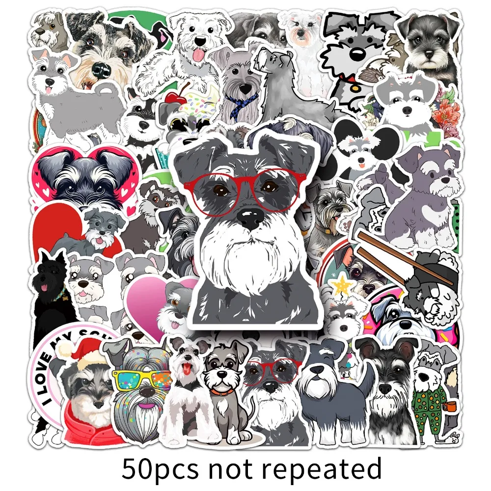 10/50pcs Cartoon Pet Dog Schnauzer Stickers Funny Animal Cute Dog Sticker DIY Skateboard Notebook Luggage Phone Kids Toy