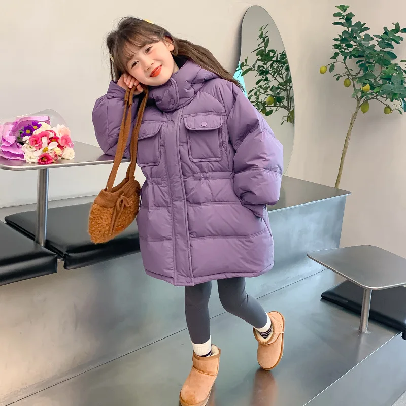 Girls Winter Thickened Mid-Length Padded Coat – Long Sleeve Quilted Cotton Jacket, Warm Outerwear for Toddlers & Kids