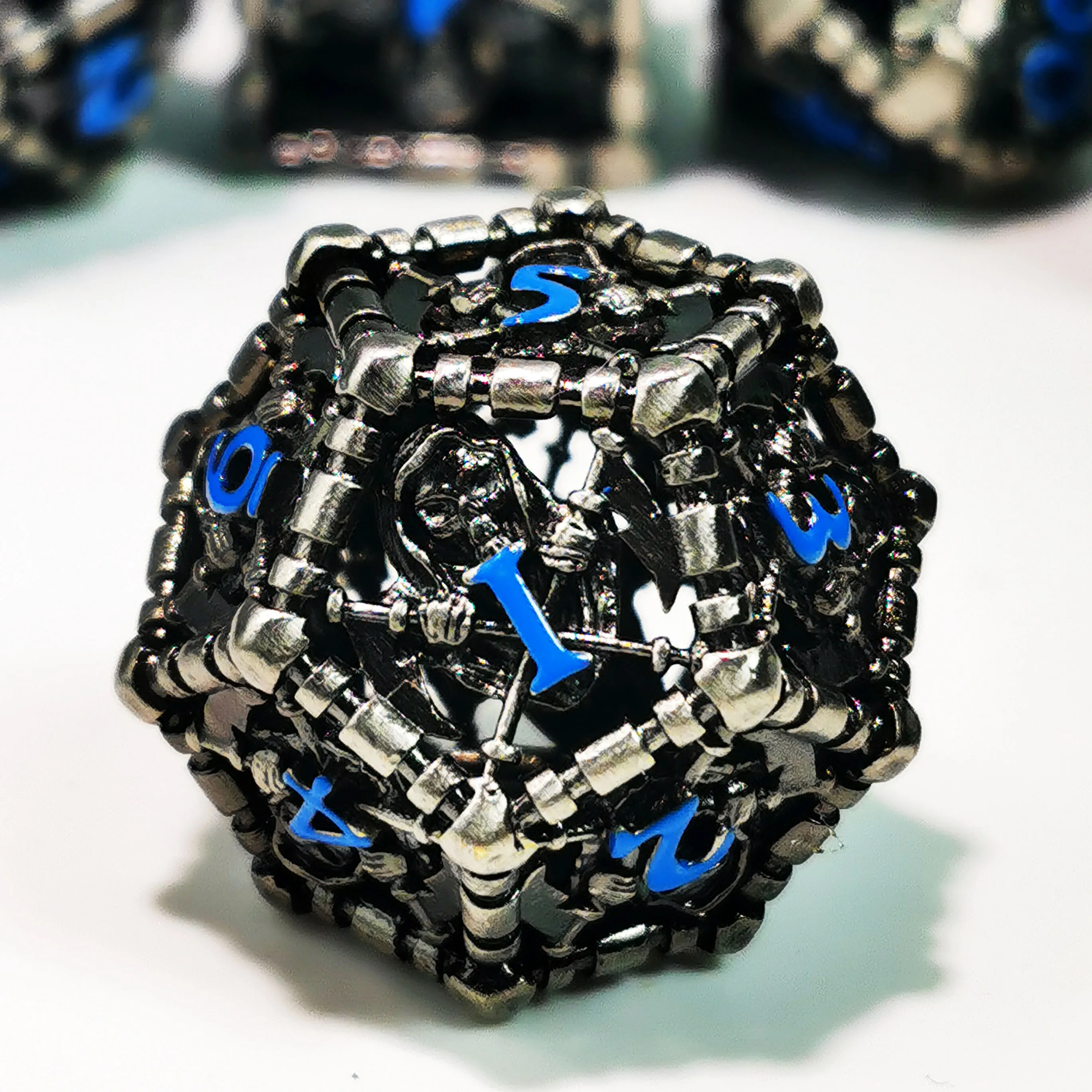 DnD Metal Dice Set - 7 Piece Zinc Alloy Polyhedral Dice, Blue Pattern for Dungeons & Dragons, RPG Tabletop Games