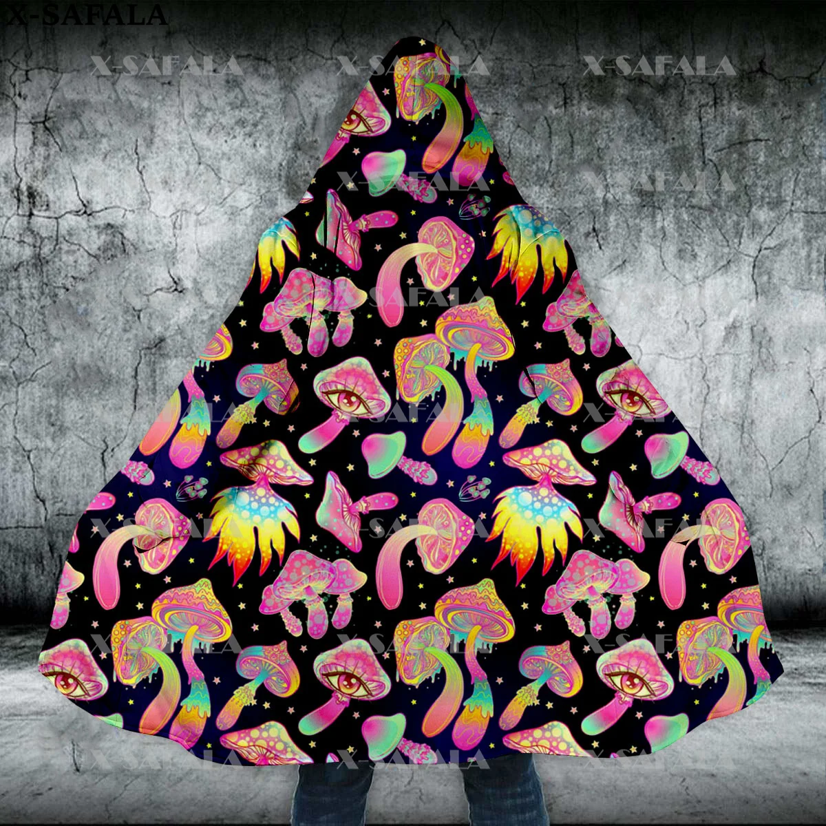 

Trippy Psychedelic Mushroom Eyes Weeds Thick Warm Hooded Cloak Men Overcoat Coat Windproof Fleece Cape Robe Hooded Blanket-3