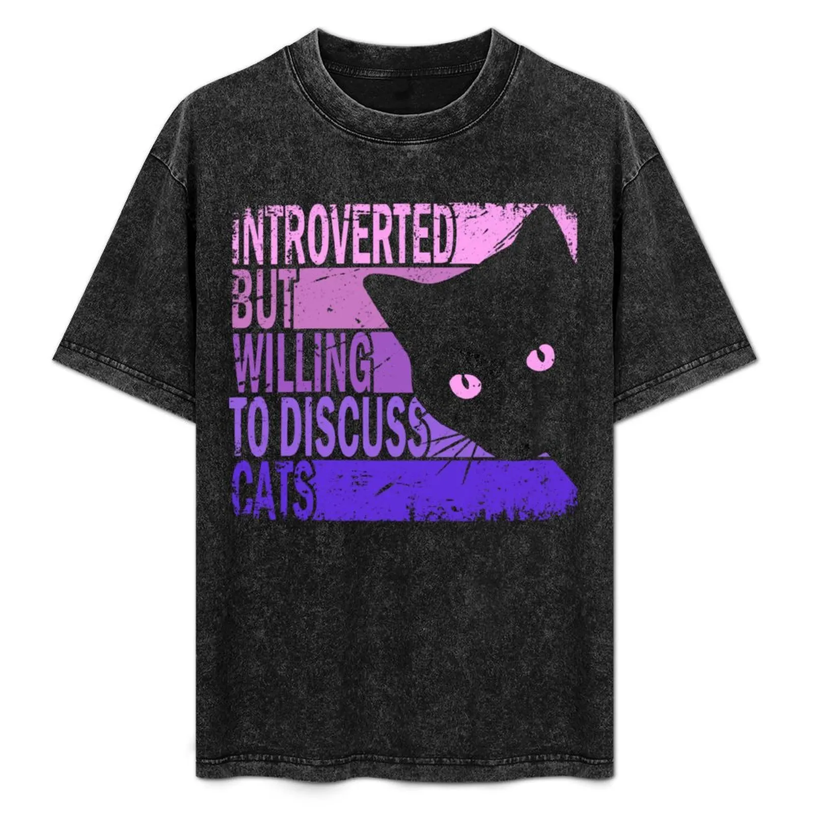 

Introverted But Willing To Discuss Cats. Funny Cats lover T-Shirt Minimalist Casual Short Sleeve Top