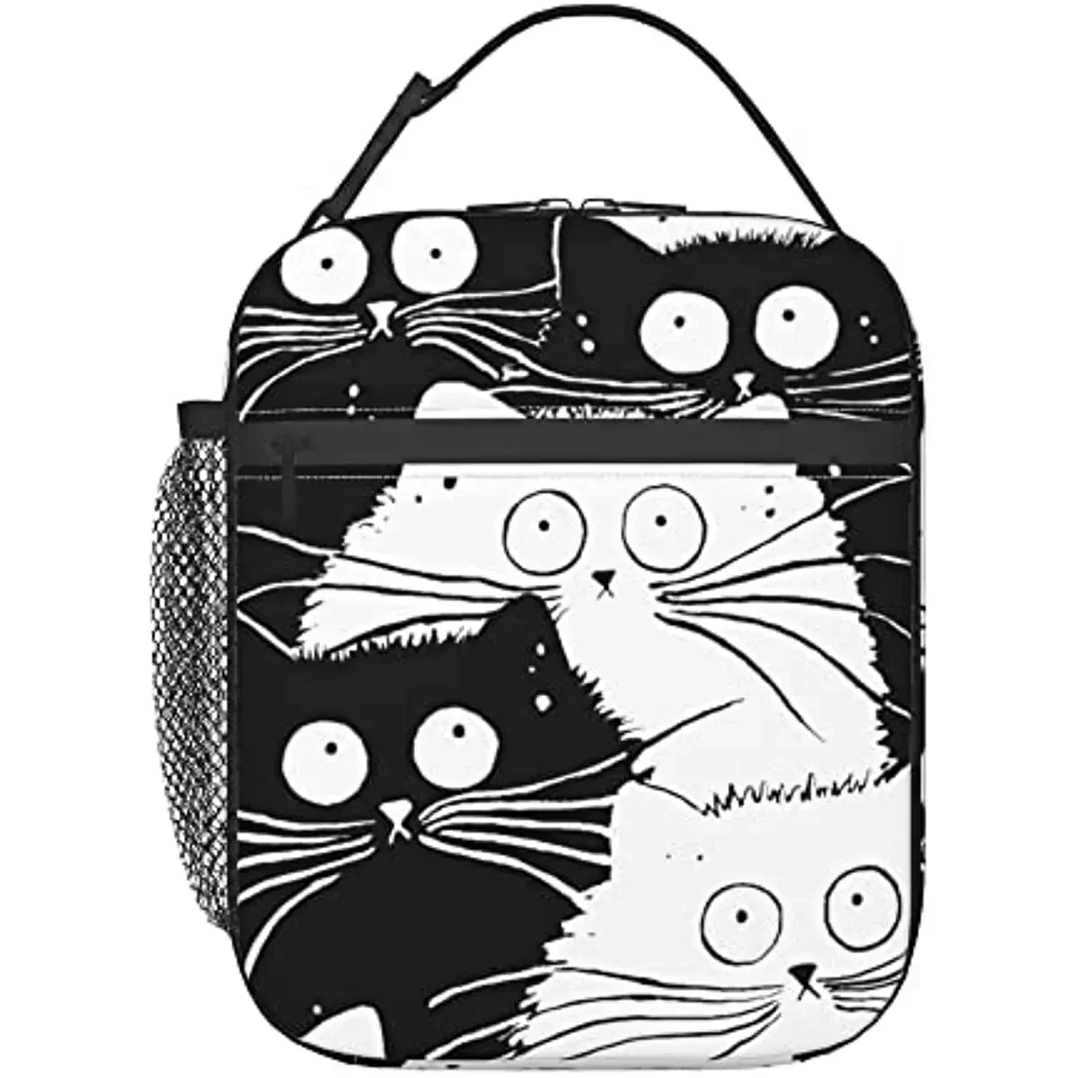 Manga Black and White Cat Lunch Box Leakproof Lunch Organizer Compact Water Resistant Handbag Reusable Food Container for Lunch