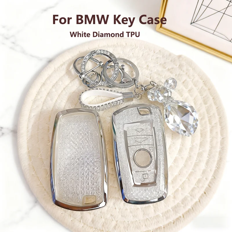 White Diamond TPU für BMW F20 F30 G20 F31 F34 F10 G30 F11 X3 F25 X4 I3 M3 M4 1 3 5 Series Fernbedienung Autoschlüsseletui Fob-Halter