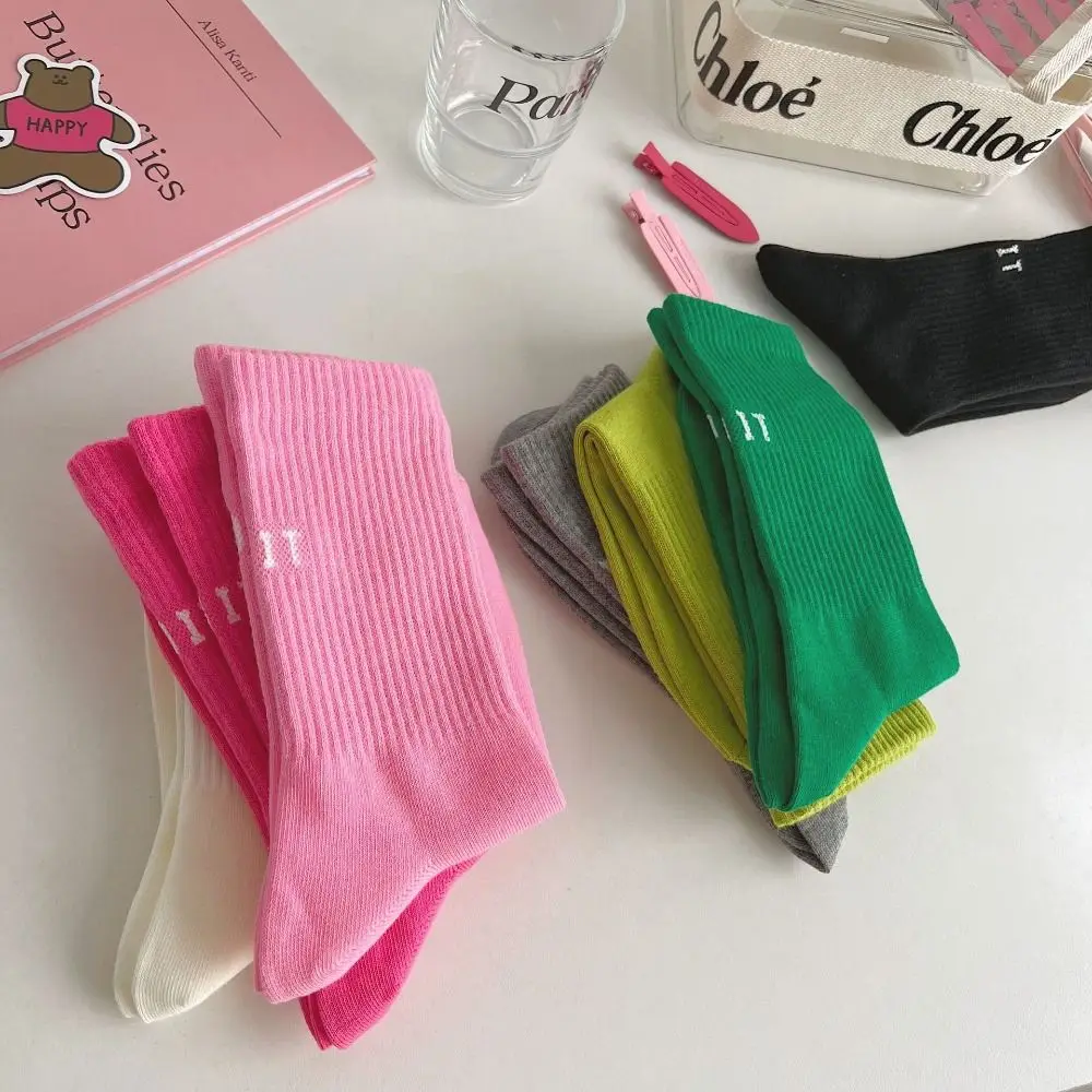 تنفس الجوارب الوردية الملونة الصلبة القطن رسالة طاقم الجوارب الإناث الجوارب طاقم الجوارب العجل الجوارب الرياضية #2