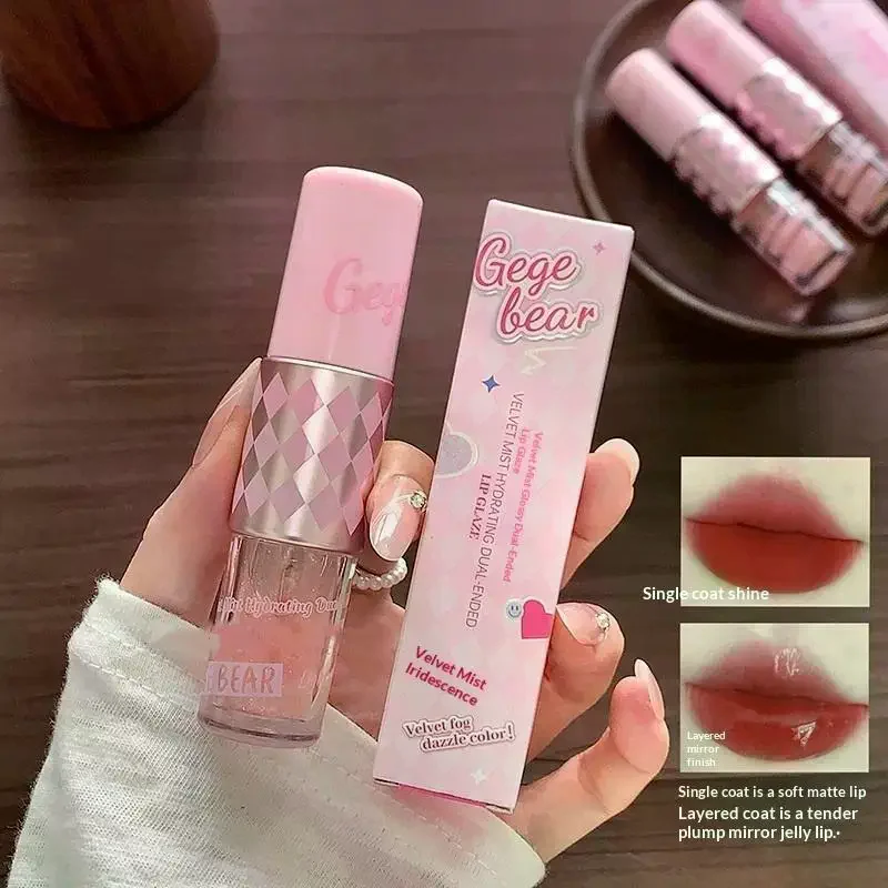 Gege Bear Doppelkopf-Lipgloss, glänzende und mollige Lippen, glänzender Glanz, feuchtigkeitsspendend, unverzichtbar