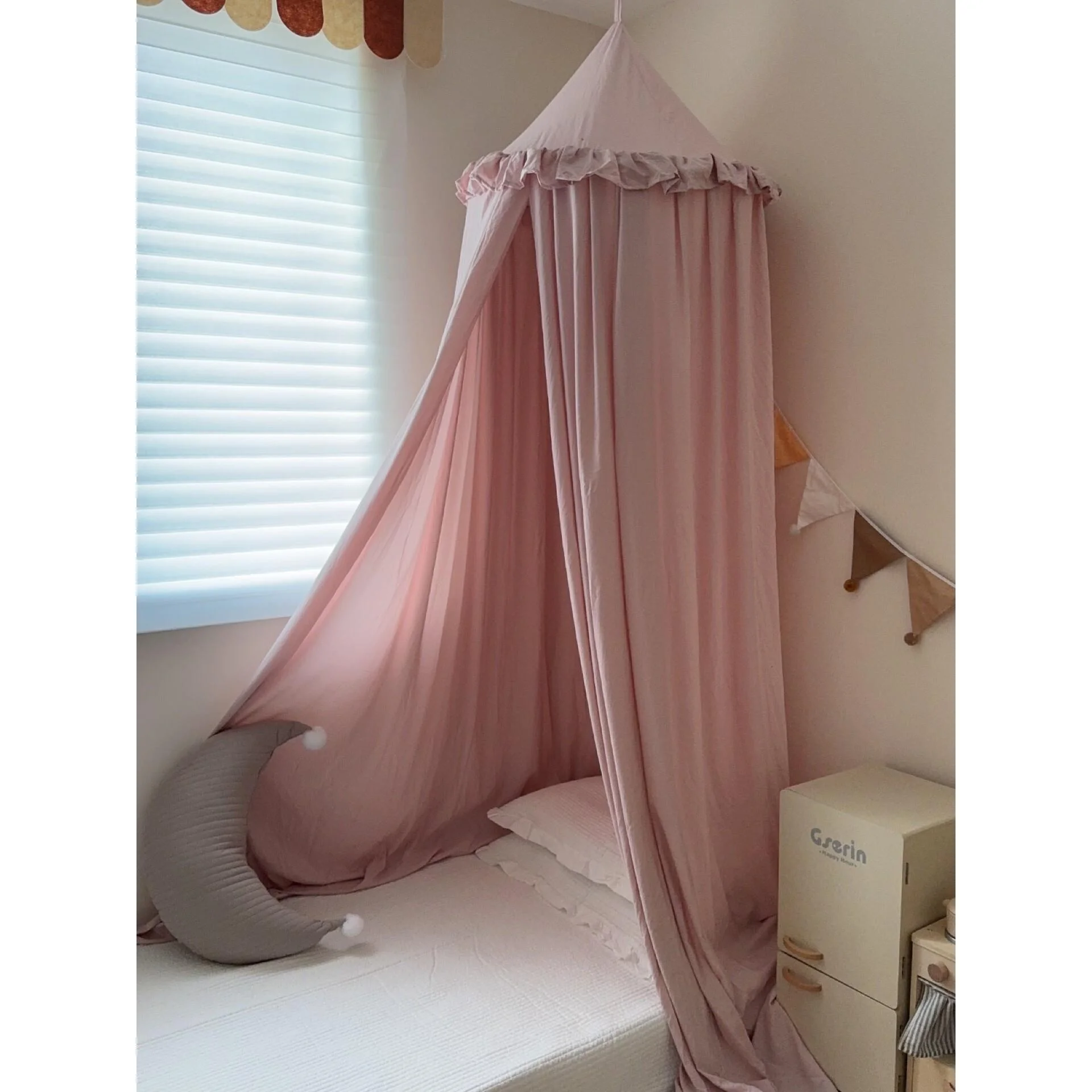 

Nordic Ins Style Children's Room round Top Tent Bed Curtain Pink Princess Room Decorative Lighting Control Bed Canopy