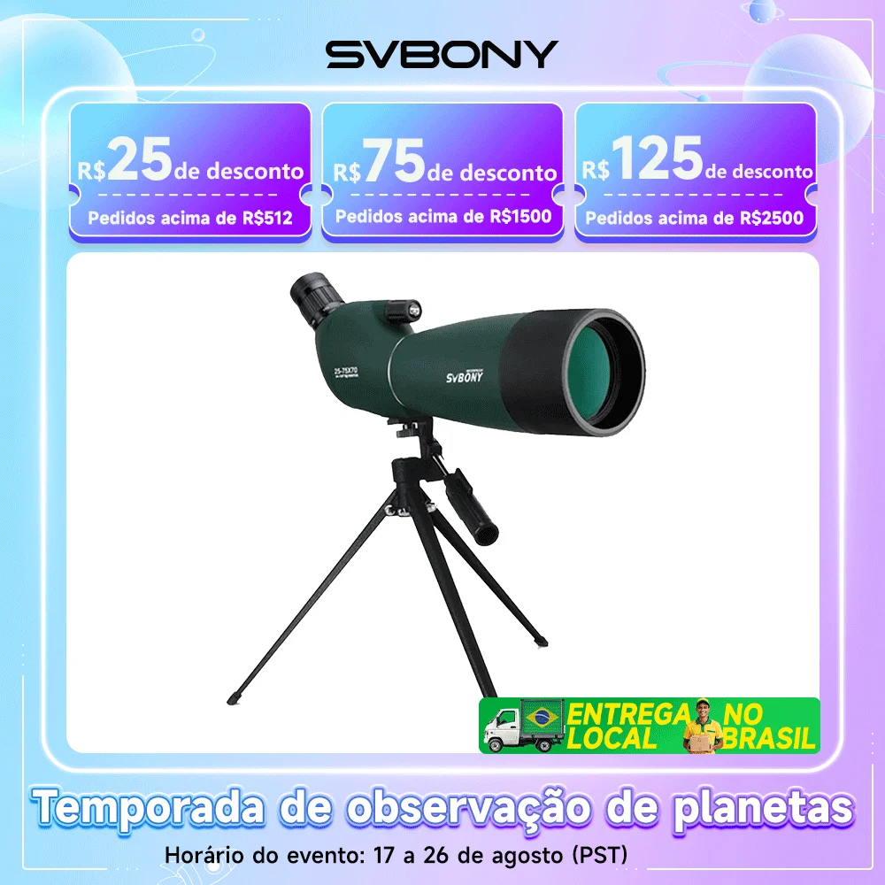 SVBONY SV28 Spotting Scope 50-80mm com Tripé à Prova d'Água