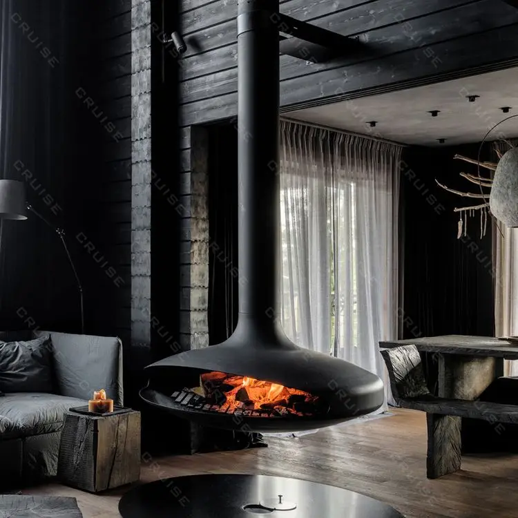 1000mm Wood-burning Furnace Core with Glass Floating Carbon Steel Ceiling Living Room Decorative Fireplace