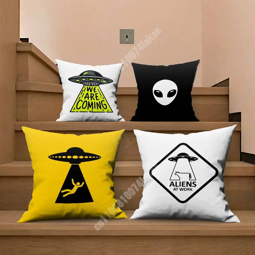 

Alien Caution Sign Area 51 UFO Sofa Couch Pillow Cover Cushion Case Home Bedroom Decoration