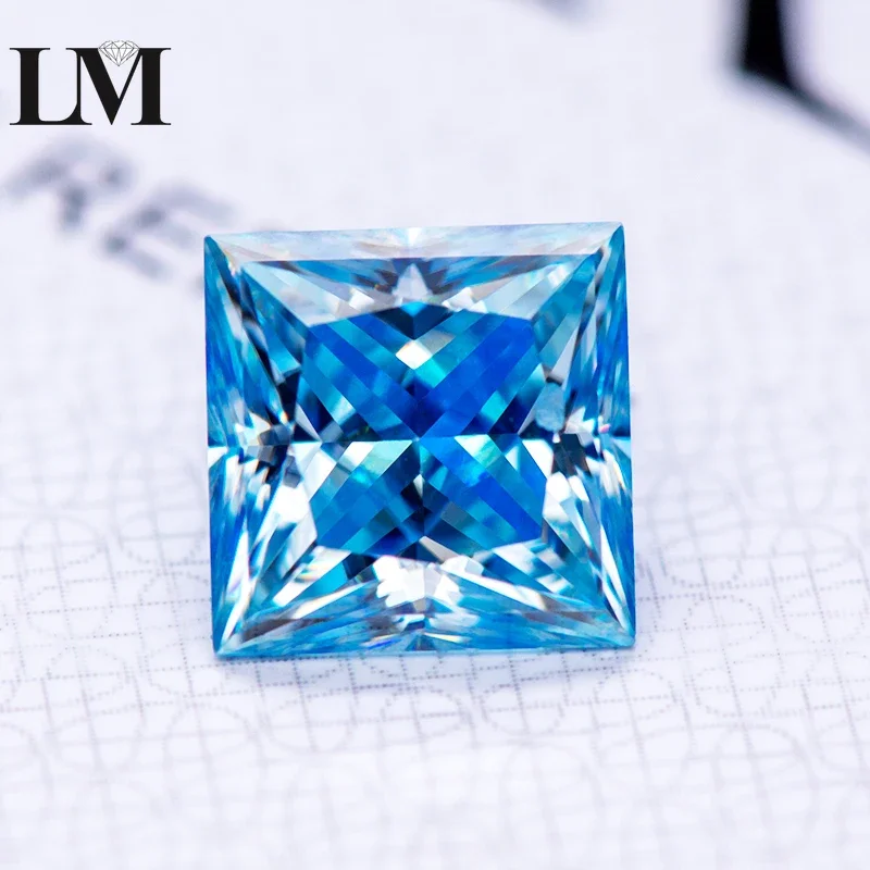 Moissanite Stone Ice Blue Color Princess Cut Lab Grown Diamond Gemstone Advanced Jewelry Making Material With GRA Certificate