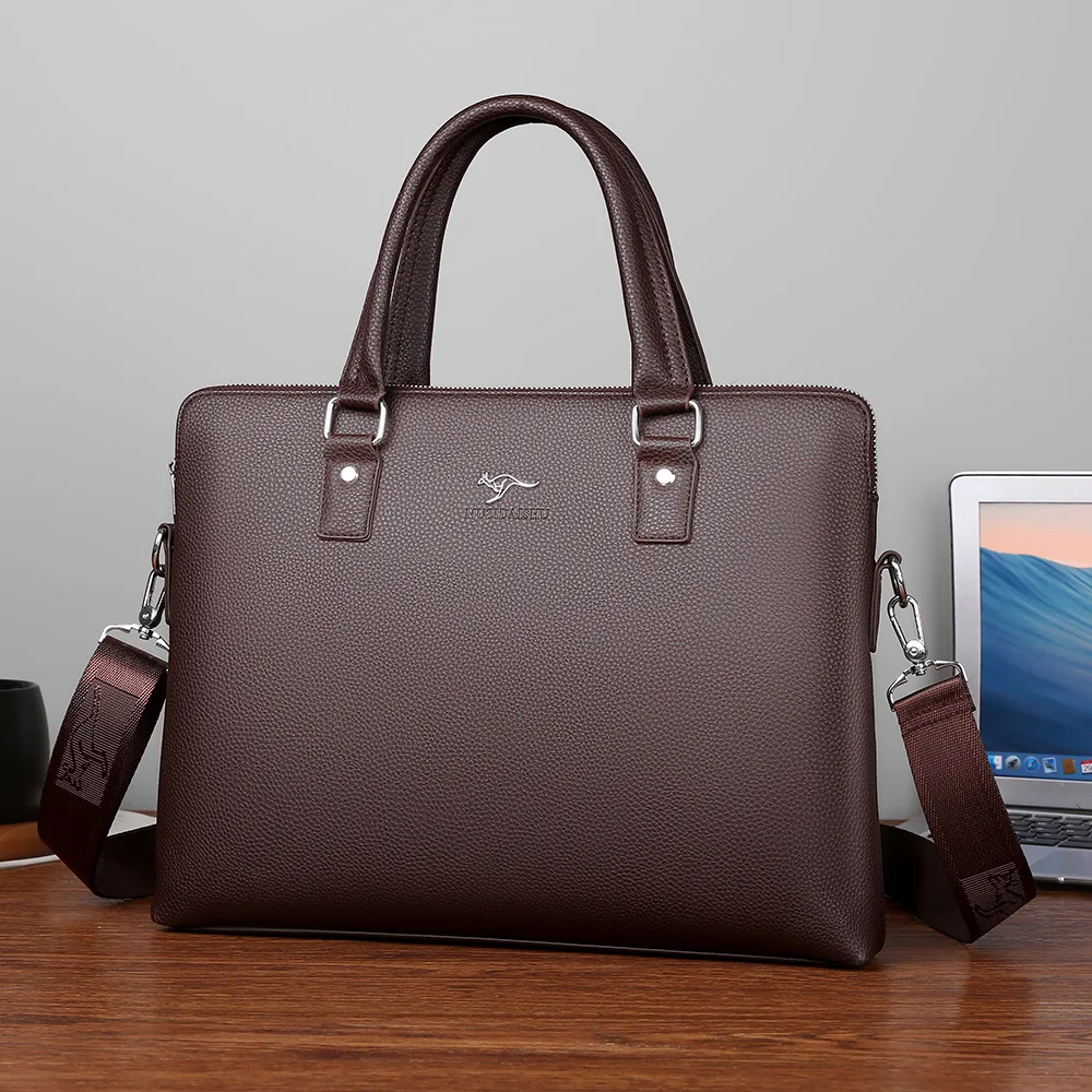 Men's waterproof PU leather wear-resistant handbag, horizontal large-capacity 15-inch computer storage business briefcase