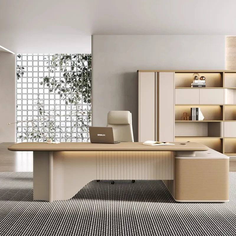 

Boss's desk, office desk, minimalist modern atmosphere, supervisor's office furniture, CEO's desk and chair combination