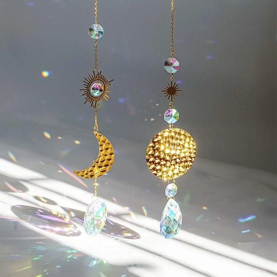 

Sun Moon Hanging Crystals suncatchers for Windows ，Sun Catchers Indoor Windows Rainbow Maker Car Mom Grandma Kids Garden Gifts