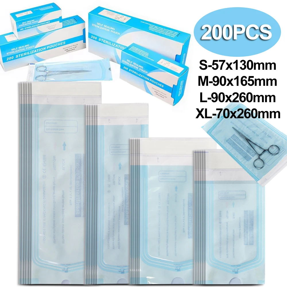 

200PCS Self-sealing Sterilization Pouches Bags Disposable Dental Sterilization Bags Storage Bag for Tattoo Dental Accessories
