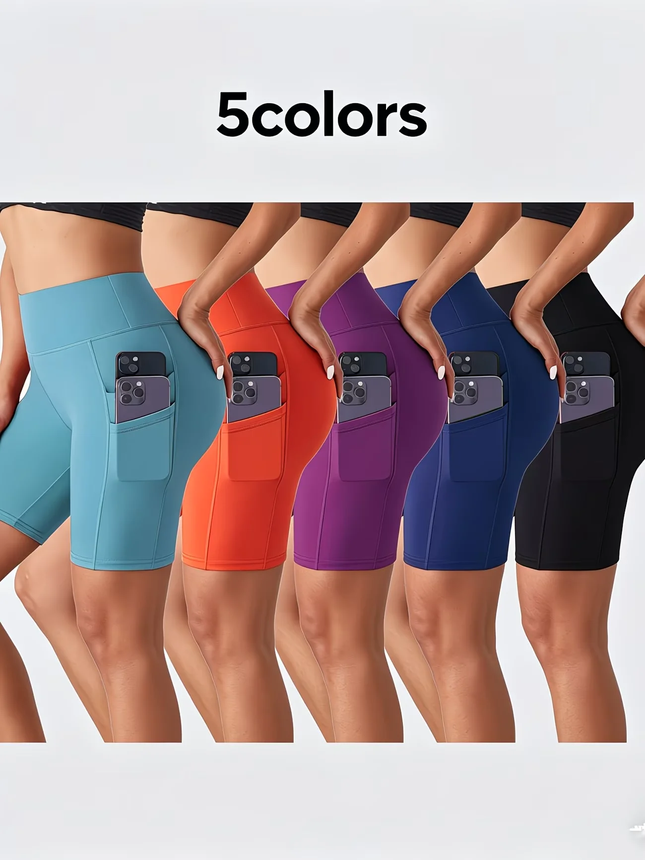 Pantalones cortos de Yoga para mujer, ropa deportiva de cintura alta con bolsillos laterales, Color sólido, para correr y Fitness