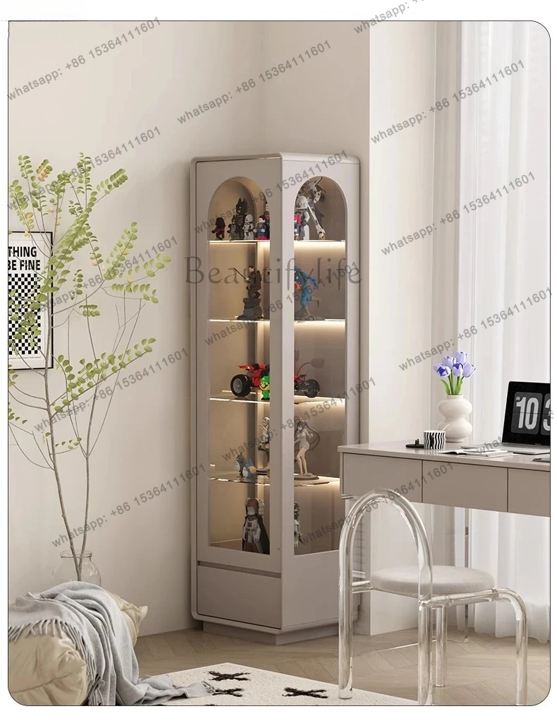 transparent glass door dustproof display cabinet solid wood living room display storage wine side cabinet