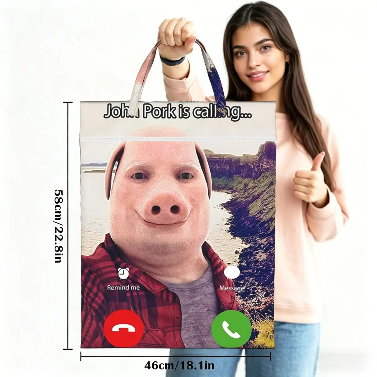 John Pork Is Calling Answer Call Phone Travel Laundry Bag Waterproof Reusable Dirty Clothes Pouch Gym Vacation Washing Basket