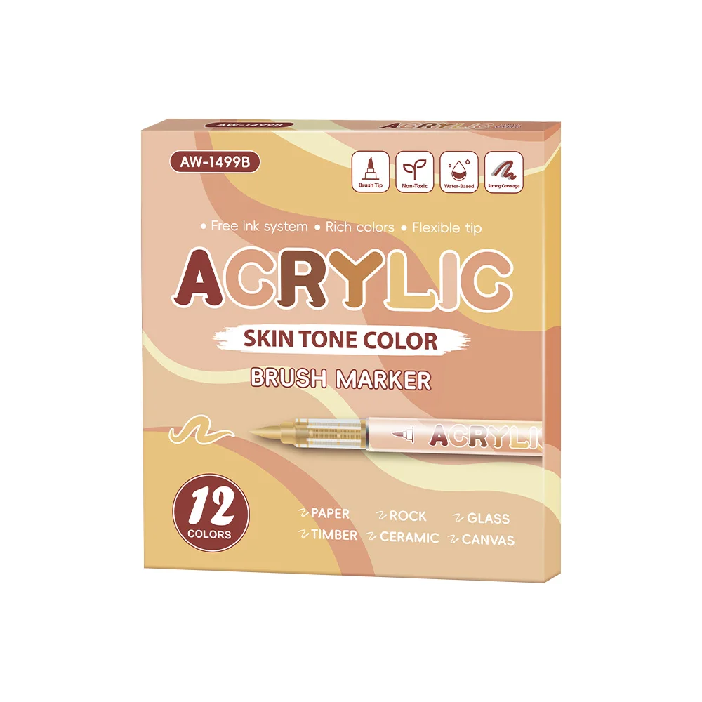 12 لونًا من علامات الأكريليك سلسلة بنية سريعة الجفاف لرسم شخصيات أنيمي مانغا تلوين لوحة يومية لوازم فنية ذاتية الصنع
