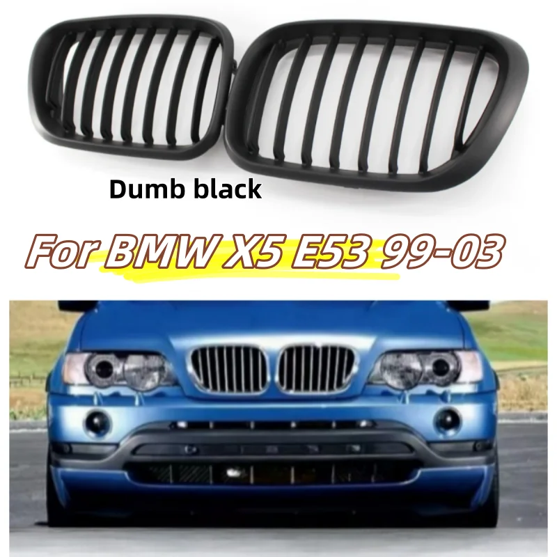 

For BMW X5 E53 1999-2003 Front Kidney Grille Cover,Dual Line Dumb black ABS Replacement Upgrade Front Bumper Aftermarket Grille