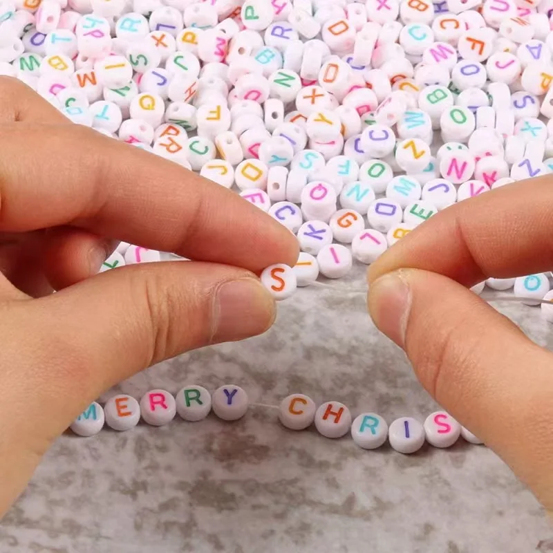 250Pcs 4*7mm Acrylic Flat Letter Beads Alphabet Round Smile Spacer Loose Bead For Diy Jewelry Bracelet Charm Supplies