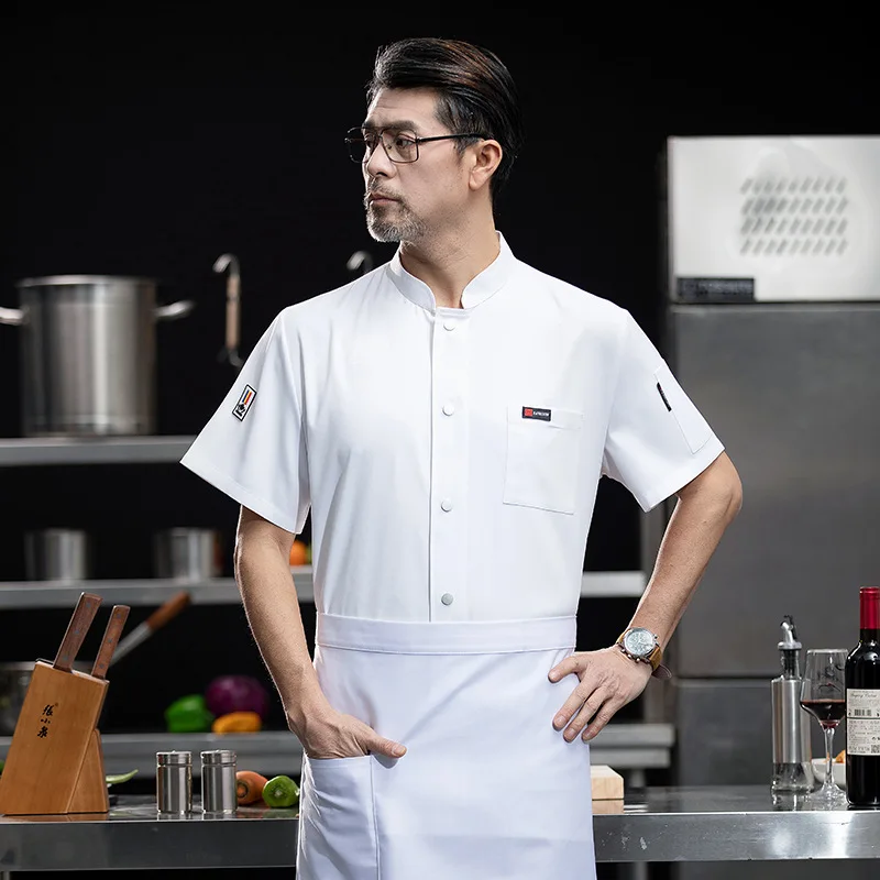 

Chef Overalls Men's Short Sleeve Thin Summer Clothing Dining Breakfast Restaurant Canteen Sushi Hotel Kitchen Clothes