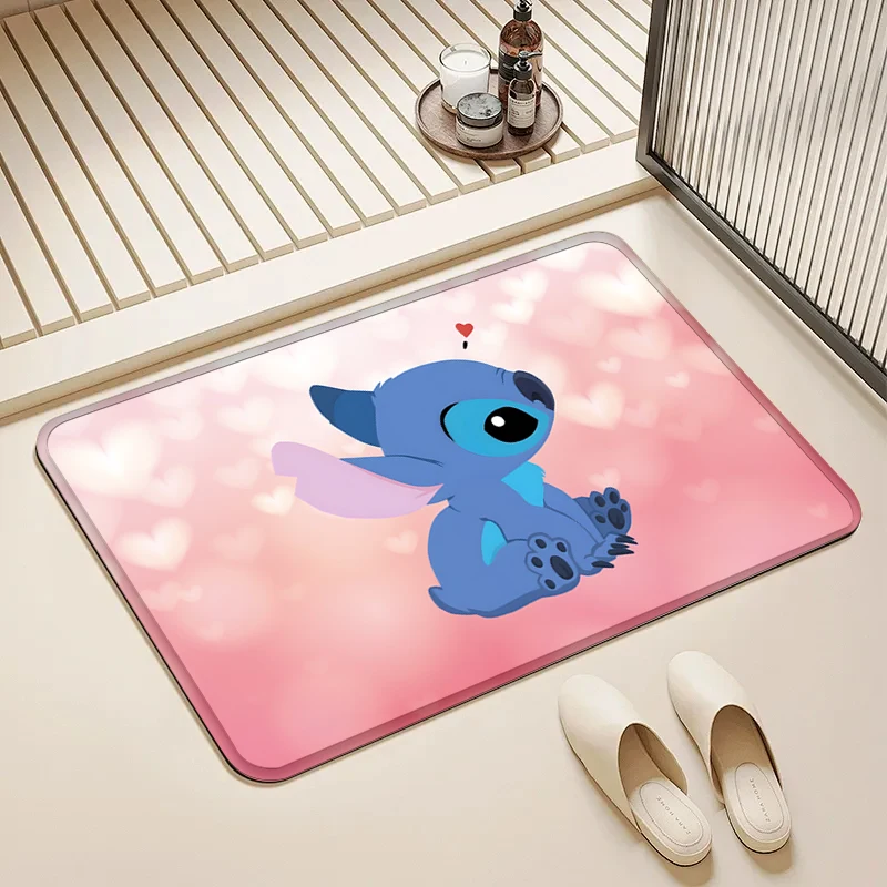 

Disney Adorable Blue Stitch with Heart Pattern Doormat Anti-slip Floor Mat for Home Entrance Living Room Bathroom Decor
