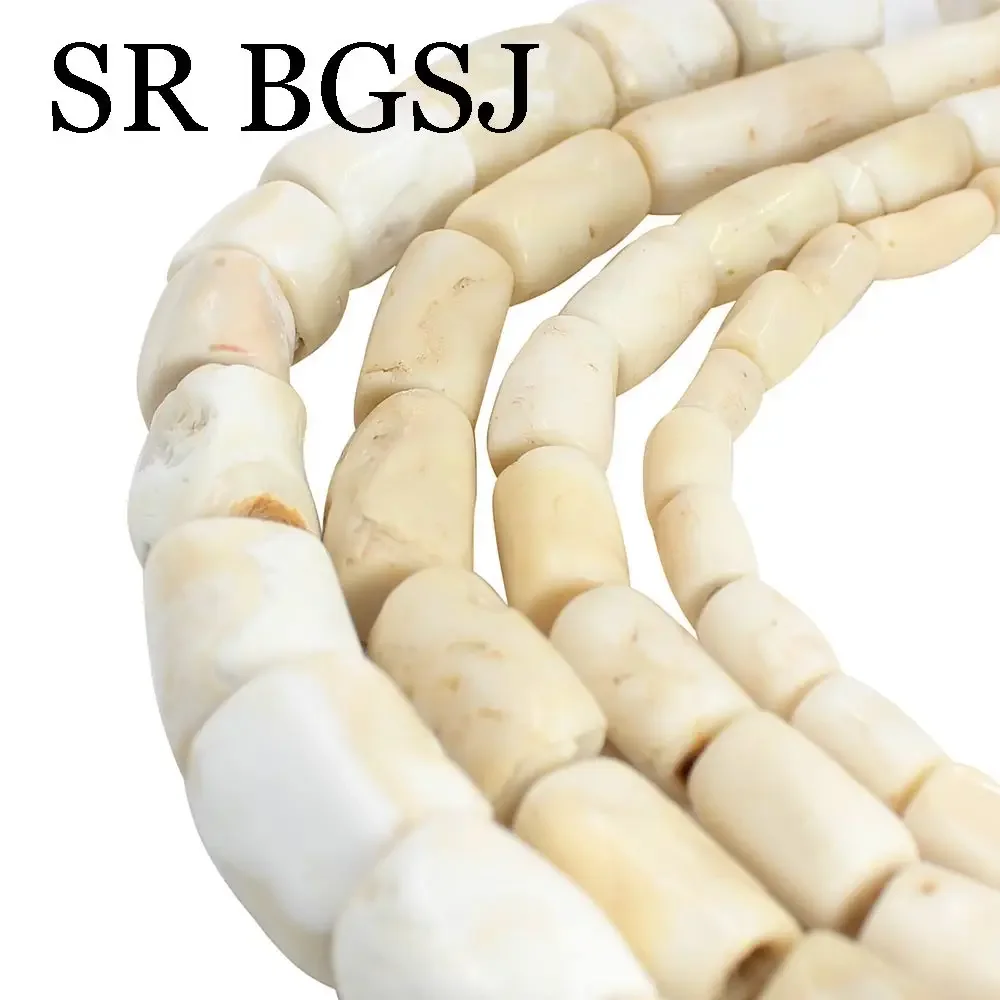 10-12mm small Real Freeform Column Natural White Sea Bamboo Coral Jewelry Findings Large Diy Beads Strand 15\