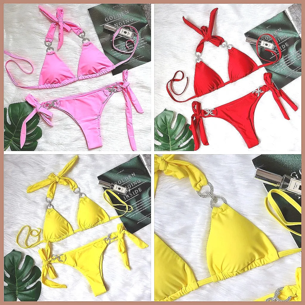 

2025 Pink Brazilian Bikini Set - Sexy Solid Color Swimwear for Women, Beach Bathing Suit