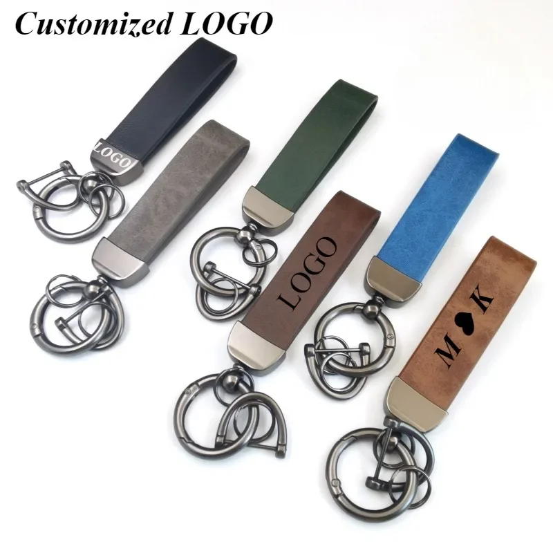 

Custom LOGO Crazy Horse Skin Fashion Car Key Ring Leather Keychain Exquisite Key Chain Keyring for Men and Women Gift Bulk