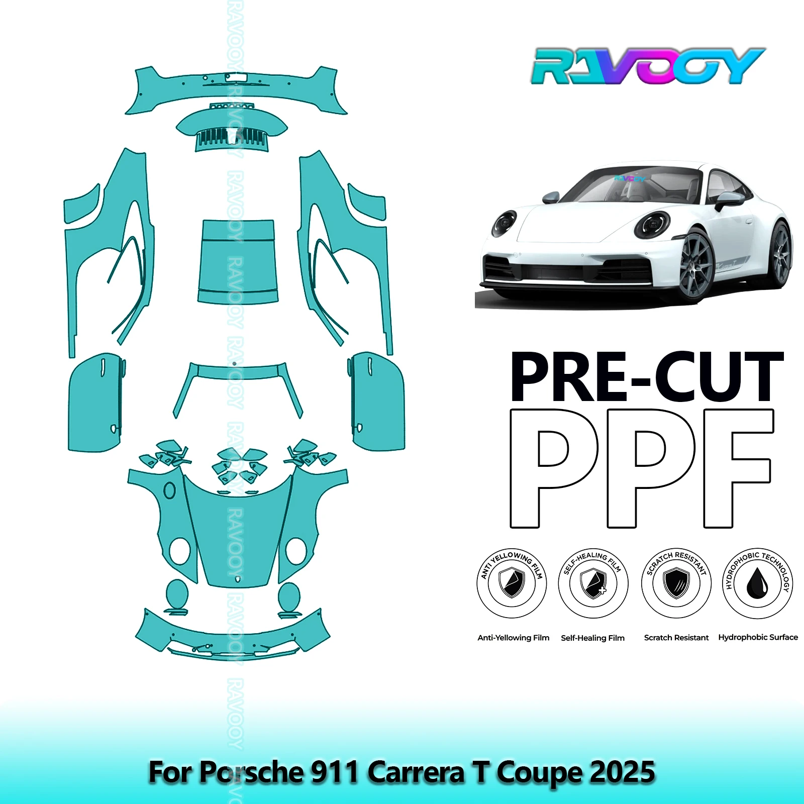 

8.5Mil Precut PPF Paint Protection Film Full Vehicle Clear Bra For Porsche 911 Carrera T Coupe 2025