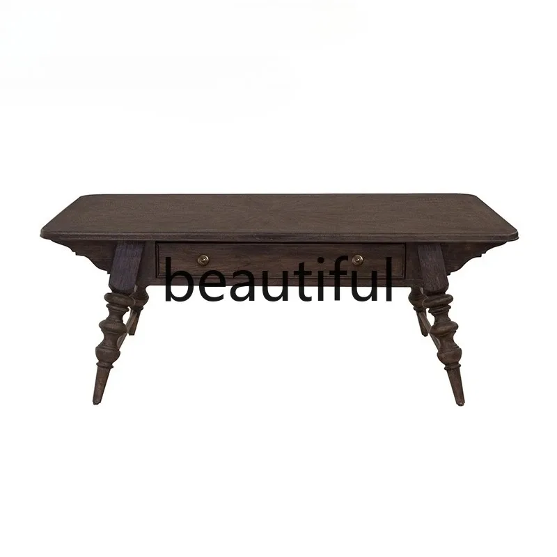 

X Retro old solid wood coffee table living room household ash wood rectangular simple table