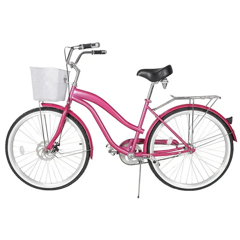 Lady 28 Beach Cruiser Bike Pink Old Vintage Bike 700c Hybrid Bicycle with Disc Brakes