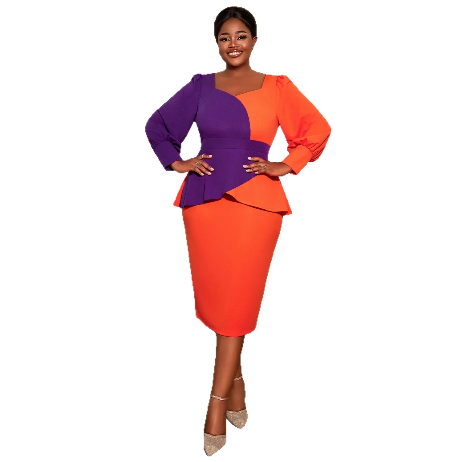 

Plus Size African Dresses for Women 2026 Autumn Elegant African Long Sleeve Polyester Party Evening Bodycon Midi Dress L-4XL