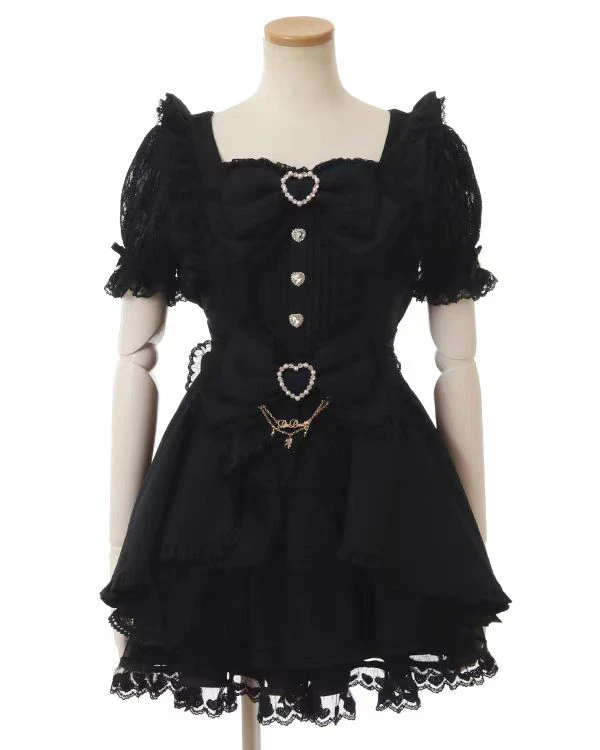 

Cute Princ Sle ort Dr Liz a Japanese Sweet Sle High Waist Bubble Sve Polyester Lace Summer Dr for Women