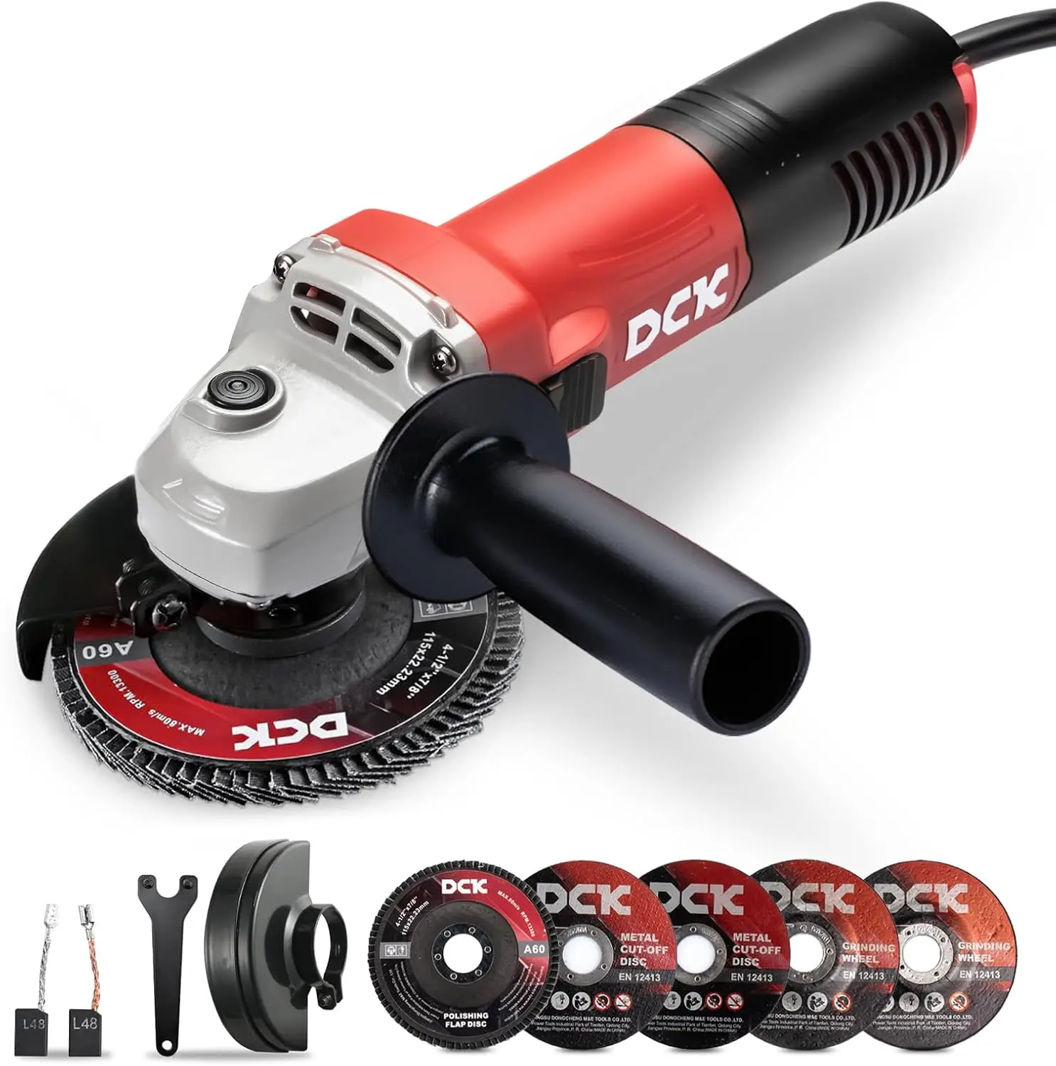 

4.5-Inch Angle Grinder, 6.7A, 11,800 RPM with 2 Guards & 6-Piece Discs for Metal/Wood