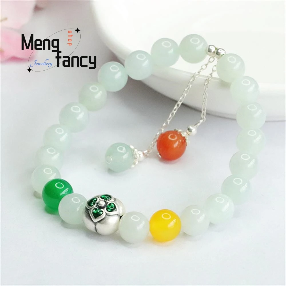 Natural Myanmar A-goods Jadeite Exquisite Elegant Simple High-grade S925 Silver Shishi Ruyi Bracelet Luxury Quality Fine Jewelry